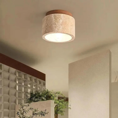 Travertine Ceiling Indoor Lamp with Wood