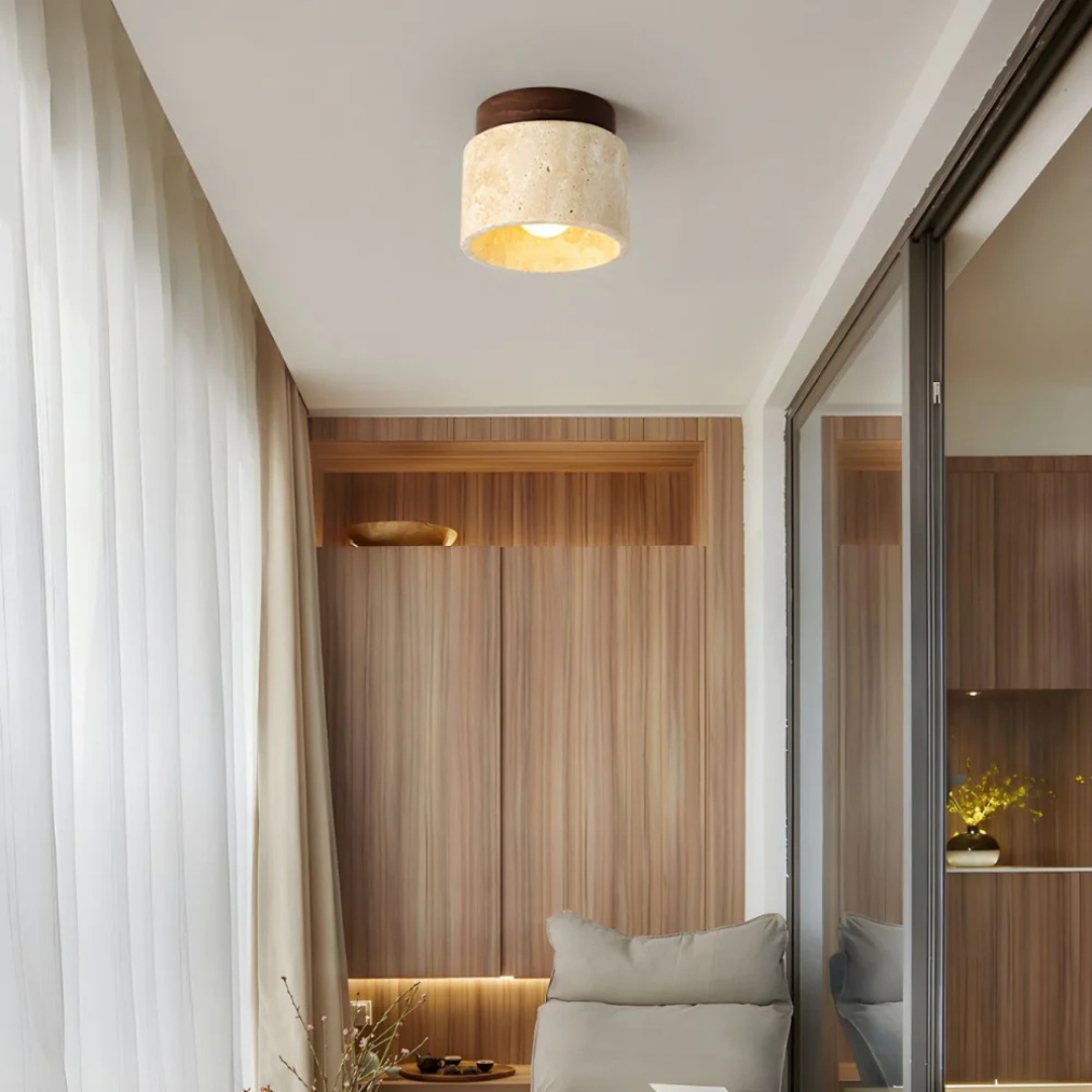 Travertine Ceiling Indoor Lamp with Wood